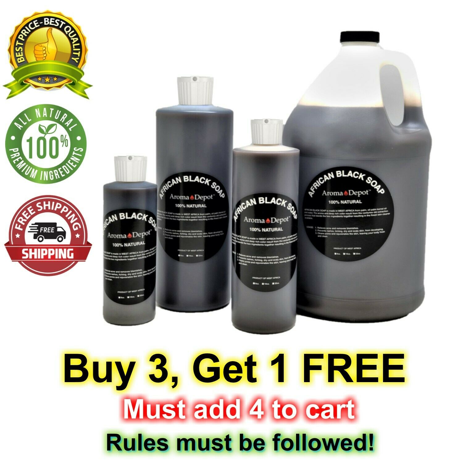 Liquid Raw African Black Soap 100% Pure And Natural Bath Body Hair Face Wash